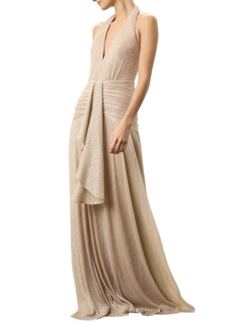 NWT PatBo Lurex Draped Maxi Dress in Champagne
